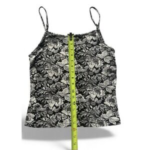 Old Navy Outlet Women 95% Cotton Floral Black White Tank Top Goth Fairy